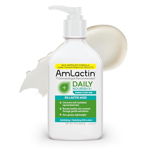 AmLactin Daily Nourish - Therapeutic Face and Body Lotion for Dry Skin - No-Scrub Exfoliator and Moisturizer with 5% Lactic Acid AHA, Safe for Sensitive Skin, 7.9 oz (Packaging May Vary)?