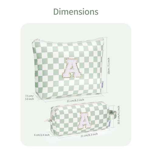 Narwey Christmas Gifts for Grandkids 2 Piece Personalized Initial Makeup Bag Cosmetic Bags, Stocking Stuffers for Teen Girls Trendy Stuff 10 11 12 13 14 16 18 Years Old, Birthday Gifts for Women (A)