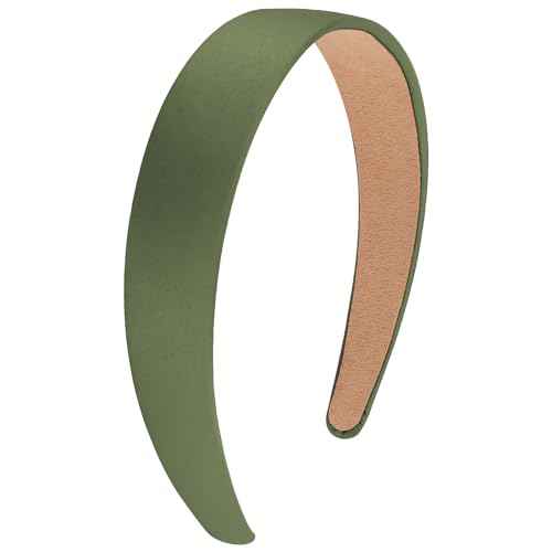 Wecoe Olive Green Headband 1.2 Inch Wide Silk Satin Headband Women Non Slip Fashion Plain Solid Hair Band DIY St Patrick's Day Christmas Hair Accessories for Women Girls Diademas Para Mujer Gifts