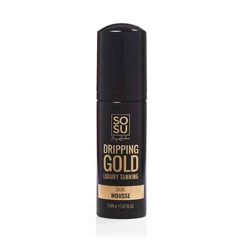 SOSU Dripping Gold Luxury Self Tanning Mousse 5 Oz (Dark) | Lightweight Self-Tanner Formulated with Hyaluronic Acid, Vitamins A & E | Vegan Friendly, Cruelty & Paraben-Free