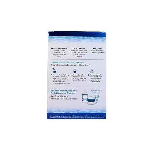 Dr. B Dental Solutions Powder Crystal Soak Cleanser, Ideal for Oral Appliances, Dentures, Night Guards, Retainers, Aligners, and Sleep Apnea Devices - 45 Packs Included (Single Pack)