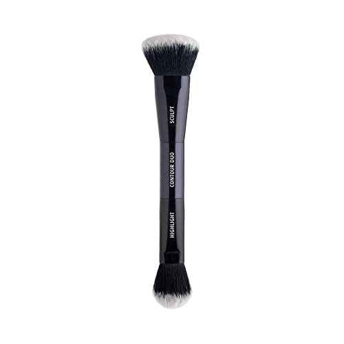 Lune+Aster Contour Duo Brush | Dual-Ended Contour Makeup Brush To Sculpt And Highlight. Made with Alumium Handle, Vegan Bristles.