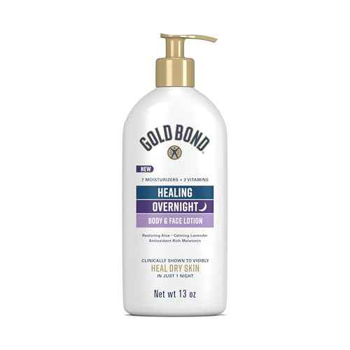 Gold Bond Healing Overnight Body & Face Lotion for Dry Skin, Nongreasy Moisturizer with Hyaluronic Acid, Aloe & Melatonin Works While You Sleep, 13 oz.