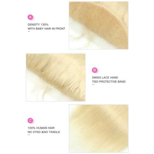 Brazilian 613 13x4 Lace Frontal Straight Honey Blonde 100% Unprocessed Human Virgin Hair Russian Blonde Ear To Ear Front Pre-Plucked Hairline Closure With Baby Hair (613 straight frontal, 20inch)