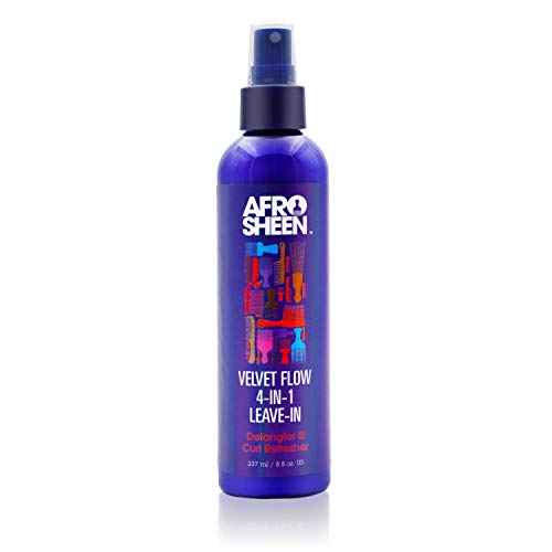 Afro Sheen Velvet Flow 4-in-1 Leave-in Spray. Protects hair against heat, detangles, and moisturizes. 8oz.