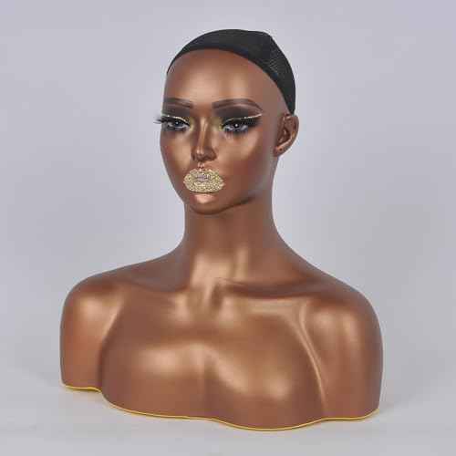 Mannequins Realistic Female Mannequin Head with Shoulder Display Manikin Head Bust for Wigs,Makeup,Beauty Accessories