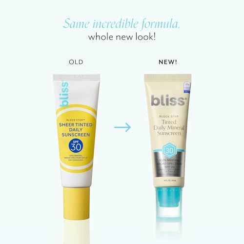 Bliss Block Star SPF 30 Daily Tinted Mineral Sunscreen with Zinc Oxide - All Skin Tones - 100% Mineral Broad Spectrum Sunscreen with Titanium Dioxide & Antioxidant Blend- 1.4 fl oz.