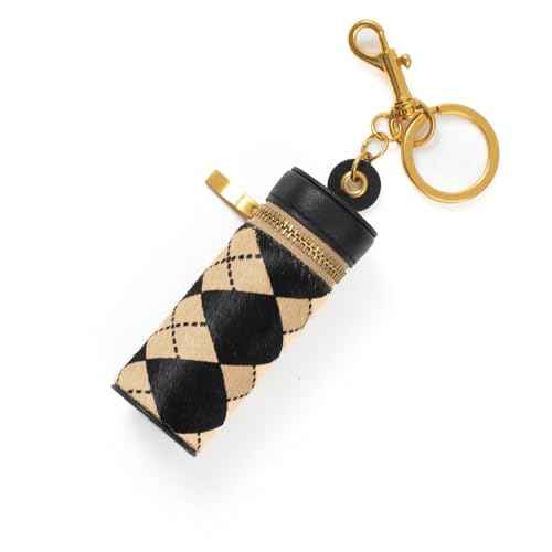 Cockatoo Nappa Leaeher Zipper Lipstick Case with Keyring Chapstick Holder Keychain