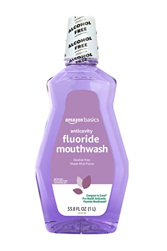 Amazon Basics Anticavity Fluoride Mouthwash, Alcohol Free, Violet Mint, 1 Liter, 33.8 Fluid Ounces, 1-Pack (Previously Solimo)