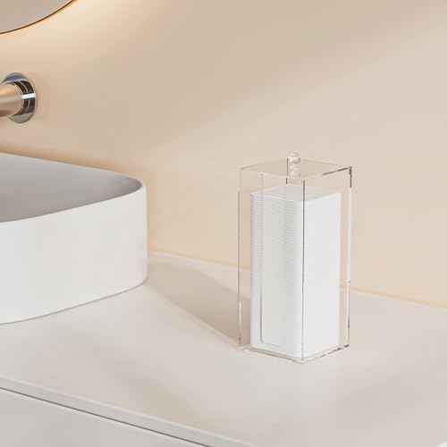 Acrylic Clean Pad Storage Box for Clean Skin Club, Cotton Pad Dispenser, Square Rounds Cotton Pad Holder (Pad Not Included) - Vertical with Lid