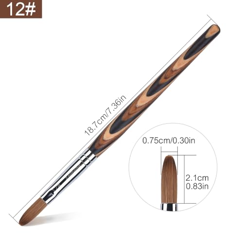 Acrylic Nail Brush Red Wooden Kolinsky Nail Brush Spiral Pattern Handle Nail Brushes for Acrylic Application Extension 3D Carving Manicure Tool for Salon or DIY at Home (12#)