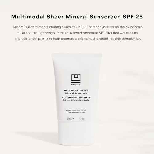 U Beauty Multimodal Sheer Facial Mineral Sunscreen SPF 25 with Non-Nano Zinc Oxide SPF Filter, plus Clary Sage and Pongamia Pinnata Seed Extracts for Brighter-Looking Skin with an Airbrush Finish