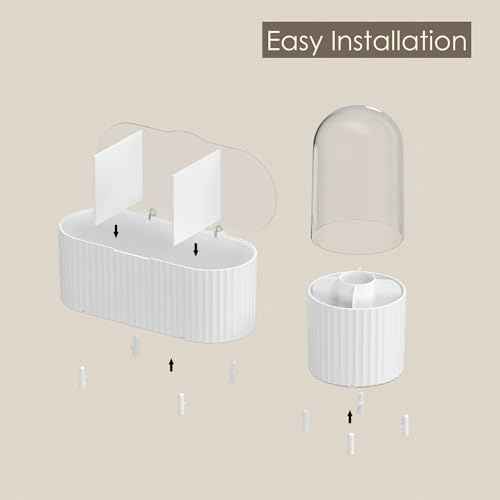 2 Pcs Lidded Makeup Organizer and Brush Holder Set, 3-Compartment Storage and Covered Brush Holder, Compact Vanity Storage for Cosmetics, Skincare, Beauty Tools, Grey