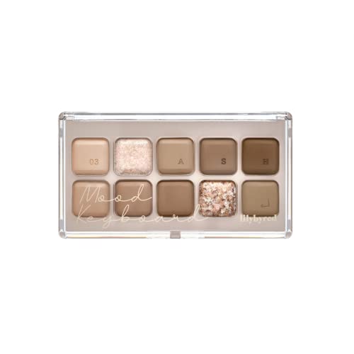 lilybyred Mood keyboard eyeshadow palette | Soft neutral ash color, Long-Wearing, glitter, Clear watercolor | Palette With Easy Color Matching For All | K-beauty (03#Ash Beige)