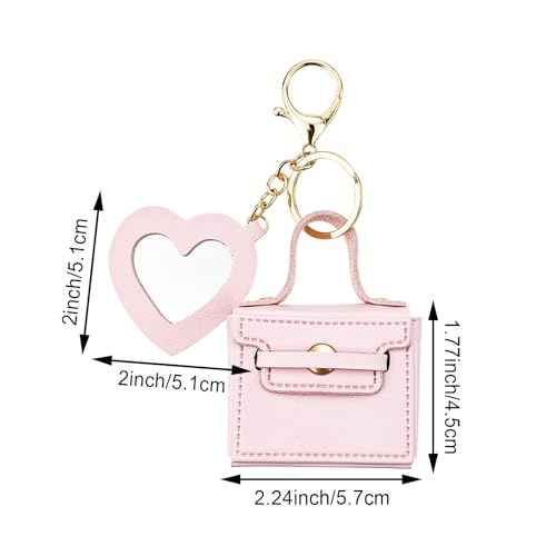 4PCS Super Smalls Makeup Bag with Mirror Mini Makeup Bag for Women, Coin Wallet, Bag Charms Y2k Accessories Cute Leather Keychain (Style 2)