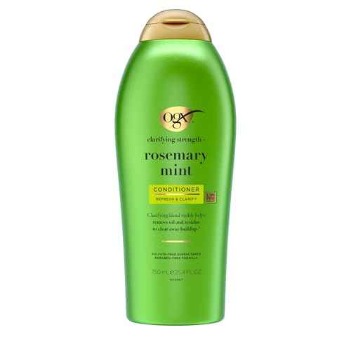 OGX Clarifying Strength + Rosemary Mint Conditioner, Clarifying Conditioner for Oily Hair Visibly Helps Remove Oil & Residue to Clear Away Buildup, Sulfate-Free Surfactants, 25.4 fl. oz