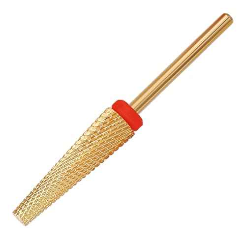 Super Long 5 in 1 Nail Drill Bits, Professional 3/32'' Carbide Tungsten Two Way Rotary Advanced Safety Bits, Fast Remove for Manicure Pedicure Cuticle Acrylic Nails (Gold, Fine-F)