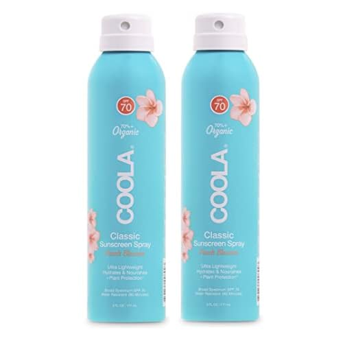 COOLA Organic Sunscreen SPF 70 Sunblock Spray, Dermatologist Tested Skin Care for Daily Protection, Vegan and Gluten Free, Peach Blossom
