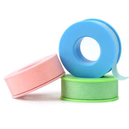 Obeyalash 3 Rolls Lash Extension Tape Silicone Gel Eyelash Tape for Lash Extensions, Latex Free Sensitive Skin, Micropore Breathable, Pain-Free Removal for Makeup Supplies(1in x 4yd,Green Blue Pink)