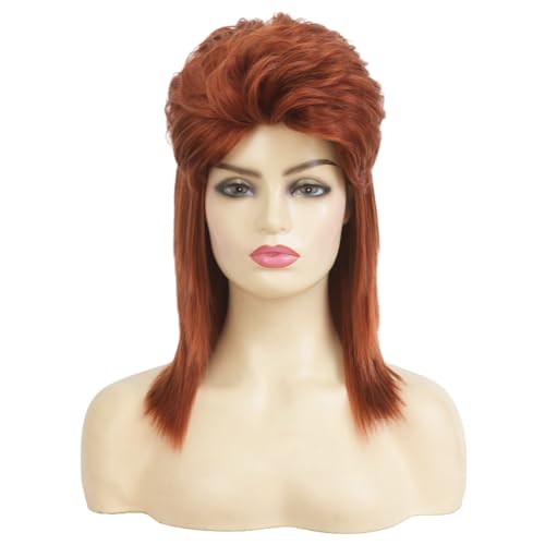 Swiking Orange Mullet Wig for Women Curly 70s 80s Rocker Shoulder Length Straight Natural Layered Hair Cosplay Halloween Synthetic Women Wigs(Orange)
