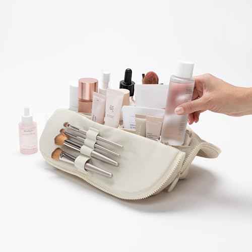 THE VERTI-Vertical Waterproof Makeup & Toiletry Bag | 23-Pocket Organizer with Upright, Fold-Down Design for Skincare, Toiletries & Essentials (Shell)