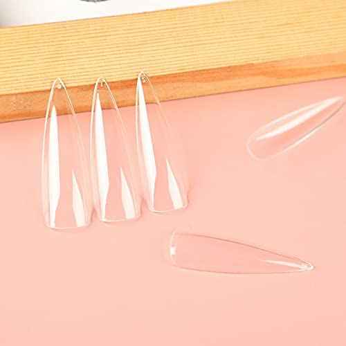 Allkem Soft Gel Nail Tips - XXL Stiletto Nail Extensions with Refill Bag - 12 Sizes Extra Extra Long Full Cover Nails - Clear (504 Pieces)