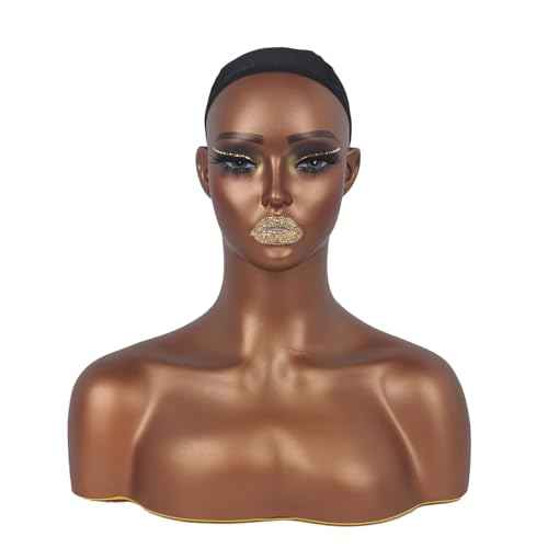 Mannequins Realistic Female Mannequin Head with Shoulder Display Manikin Head Bust for Wigs,Makeup,Beauty Accessories