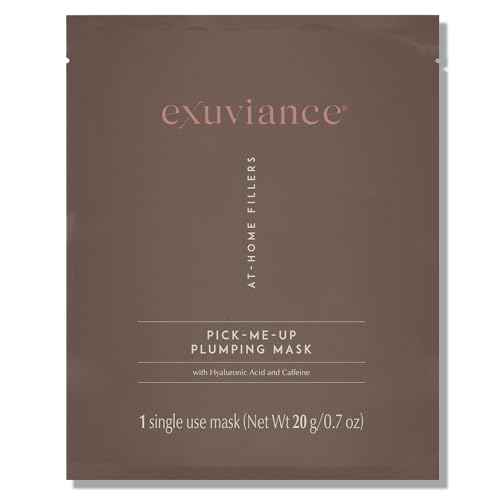 EXUVIANCE Pick-Me-Up Plumping Mask with Pure Hyaluronic Acid and Caffeine for Instant Plumping Hydration - Reveal Smooth, Supple and Luminous Skin, For All Skin Types - Single Use Sheet Mask, 0.7 oz