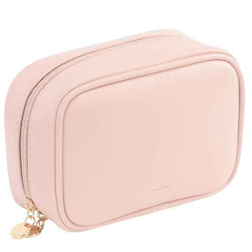 RIGHT AWAY Small Makeup Bag for Purse,Travel Cosmetic Bag Organizer for Women,Cute Make Up Pouch Waterproof Toiletry Bag with Zipper,Portable Makeup Case Skincare Bag for Travel Accessories(Pink)
