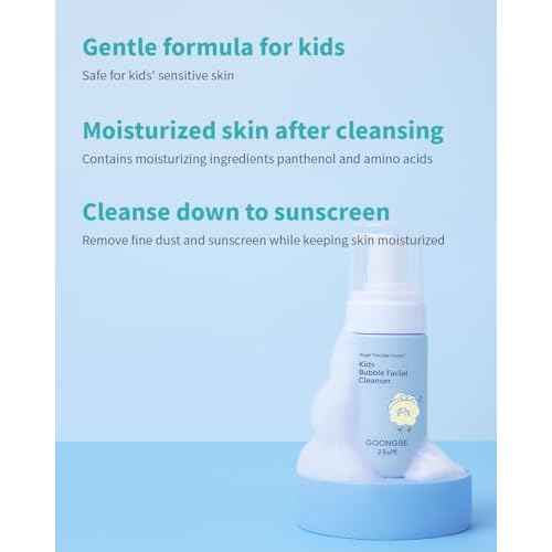 GOONGBE Kids' Bubble Facial Cleanser - Korean Kids Low pH Bubble Foam Face Wash - Gentle Cleansing & Hydrating with Panthenol and Amino Acids - Allergen Free Scent, 3.38 fl.oz. 2 Pack