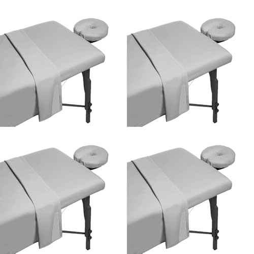Massage Table Sheets 4 Sets, 3 Piece Reusable Set - Includes Massage Table Cover, Fitted Sheet and Face Rest Cover,Esthetician Supplies for SPA, Beauty & Tattoo Professionals (Dark Grey, Set of 4)