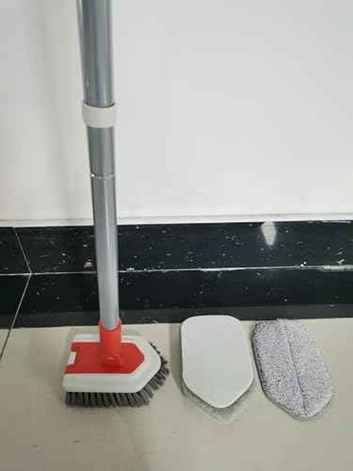 JEHONN Shower Cleaning Brush, Tub Tile Scrubber with Telescopic 51 inches Long Handle, 4 Scrub Heads for Bathroom Bathtub Floor Baseboard Sink Toilet