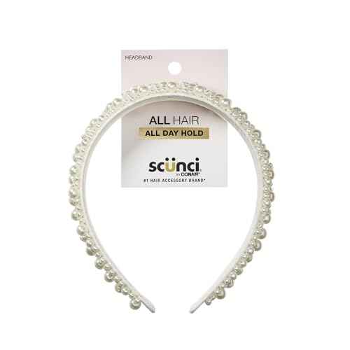 CONAIR Scunci Pearl Headband - ideal for all occasions- fashionable and trendy nonslip head band- hair accessories for women - holiday headwear - stocking stuffers - gifts for her -Ivory