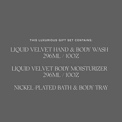 Antica Farmacista Nickel Bath & Body Gift Set - Hand & Body Wash (10 oz), Body Moisturizer (10 oz) & Nickel-Plated Tray - Self-Care Gift Box for Holidays & Housewarming - Liquid Velvet