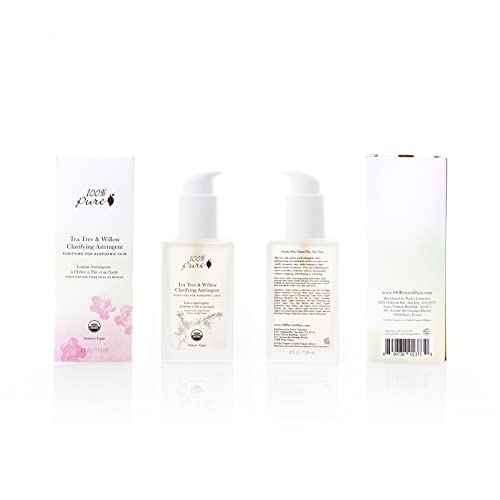 100% PURE Tea Tree & Willow Clarifying Astringent, Natural Acne Treatment, Alcohol Free, Hydrating Toner - 4 Fl Oz