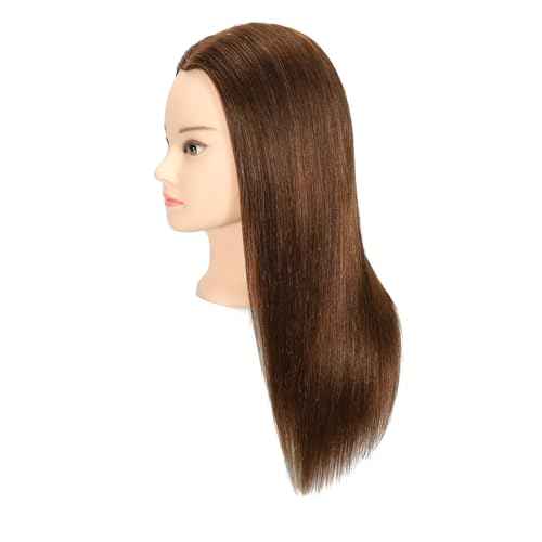Female 100% Human Hair Mannequin Head Hair Styling Training Head Cosmetology Manikin Head Doll Head for Hairdresser with Free Clamp (brown) (18 Inch)