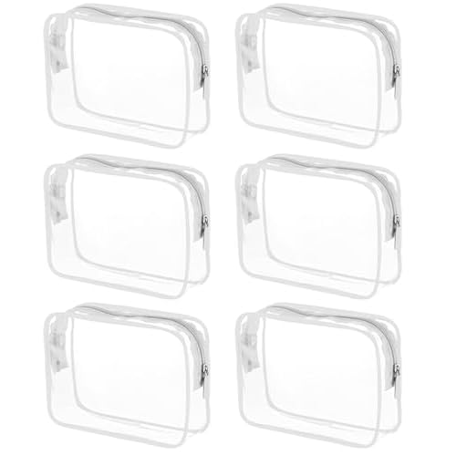 Tergy 6 Packs Clear Cosmetics Bags for Women Men Waterproof Toiletry Bags PVC Makeup Bags Organizer Case with Zipper for Travel Bathroom (6 White Colors)