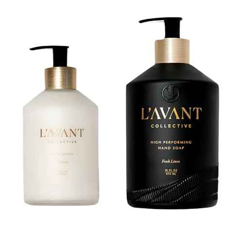 L'AVANT Collective Hand Lotion & Hand Soap Bundle Fresh Linen | High Performing Formula Luxurious Ingredients for Soft & Smooth Hands | 2 Glass Bottles Kitchen Accessories Home Decor Hostess Gifts