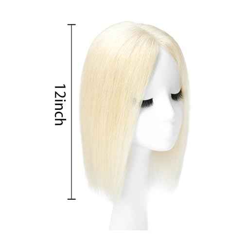 viviaBella Human Hair Hand-tied Swiss Lace Base Toppers Natural Looking no Bangs,Clip in Real Human Hair Toupee for Women with Thinning Hair Big Coverage 12 Inch Hairpieces (Light Blonde 60#)