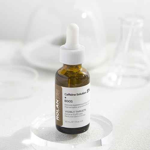 ROLANYIN Caffeine Solution 5% + EGCG Eye Serum for Puffiness Reduction Dark Circle Treatment Hydrating Firming and Soothing Anti Aging Nourishing Formula Eye Skin Care 1 Fl.Oz
