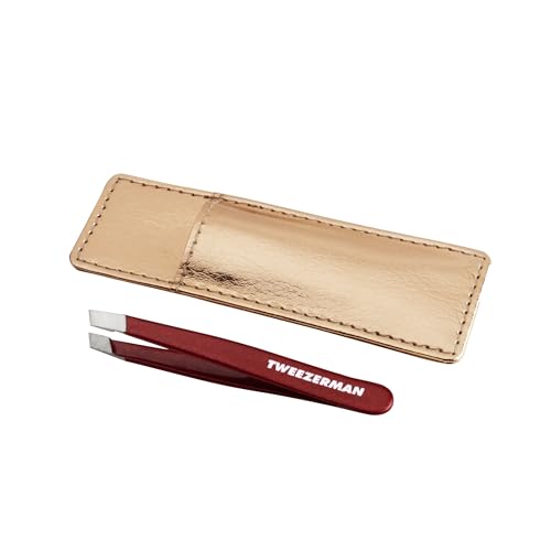 Tweezerman Vintage Rose Mini Slant Tweezer with Case - Eyebrow Tweezers for Women and Men