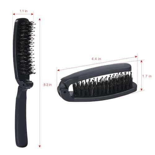 PERFEHAIR Travel Folding Boar Bristle Hair Brush, Mini Compact Portable Pocket Purse Brush for Thin Fine Short Hair, Small Foldable Travel Size Hairbrush for Men & Women Wet Dry Hair