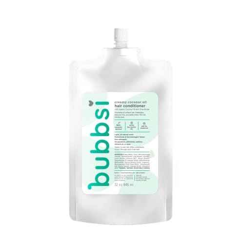 Bubbsi Creamy Coconut Oil Hair Conditioner for Kids, Baby | Light Natural Scent | Won't irritate eyes | Organic Coconut Oil + Shea | Sulfate-free, Nourishing | Curly or Dry Hair (Refill Pouch, 32oz)