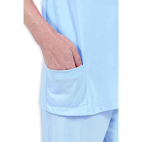 Miss Elaine PJ Set - Women's Nylon Tricot Pajama Set, Short Sleeves, Round Neckline with Embroidered Trim, Button Front Top