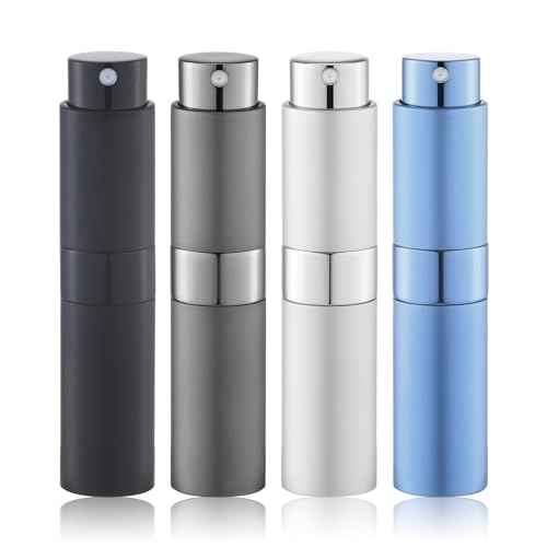 Travel Perfume Bottle Refillable - Cologne Spray Atomizer Mini - Small Travel Size Empty Sprayer for Refill Sample Container - Portable Fragrance Decant Dispenser for Women Men 8ml 4PCS Grey