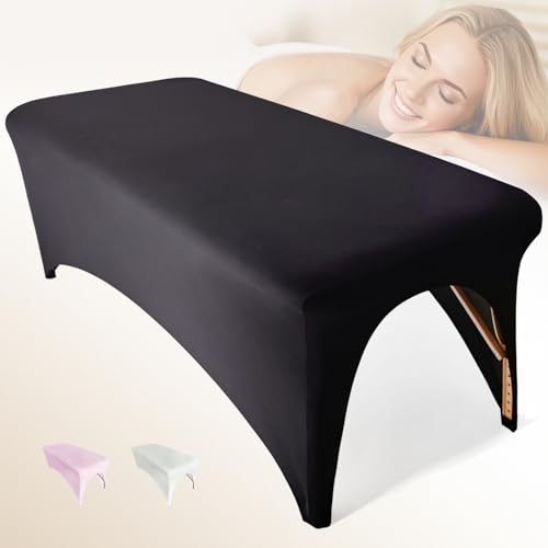 Lash Bed Cover Professional Stretchy Spa Bed Cover Reusable Massage Table Cover Beauty Bed Protective Topper, Excellent for Lash Extension, Massage, Spa, Beauty Salon, Wax, Tattoo (Black)