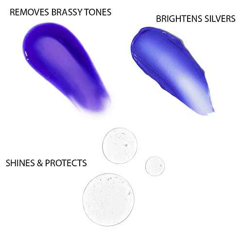 Complete System for Gray Hair, Neutralizes Brassy Tones and Hydrates - Purple Toning Shampoo, Purple Brightening Conditioner, Hair Rescue Serum