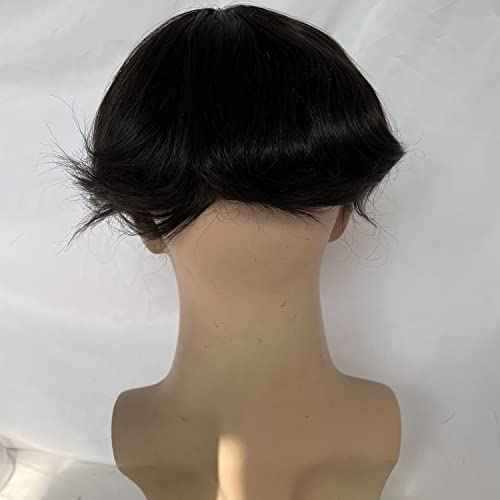 Men's Hairpiece European Human Hair Toupee 10x8inch HD Swiss Lace Super Thin Skin Back Hair Replacement Wig Natural Black Color