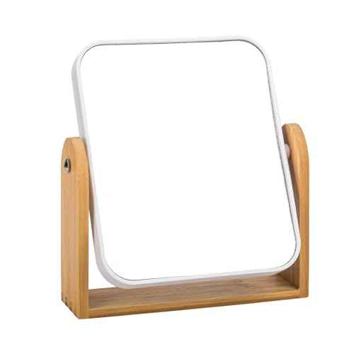 Desk Mirror,Mirror for Desk,1X/3X Magnifying Double-Sided 360¡ÆFlippable Vanity Mirror,Makeup Mirror,with Natural Bamboo Stand-White