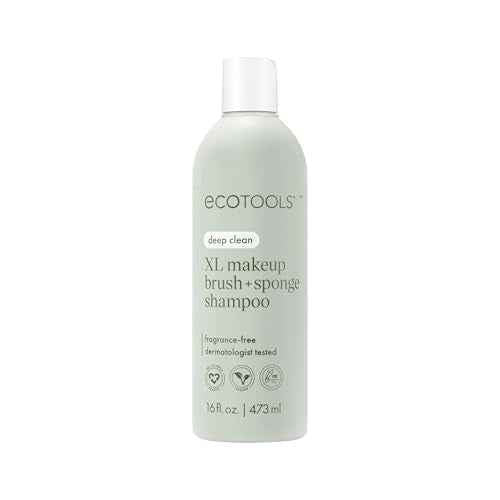 EcoTools XL Makeup Brush + Sponge Shampoo, Removes Makeup, Dirt, & Impurities From Makeup Brushes & Makeup Blending Sponges, Fragrance-Free, Vegan, & Cruelty-Free 16 fl. oz./473 ml, 1 Count, Clear